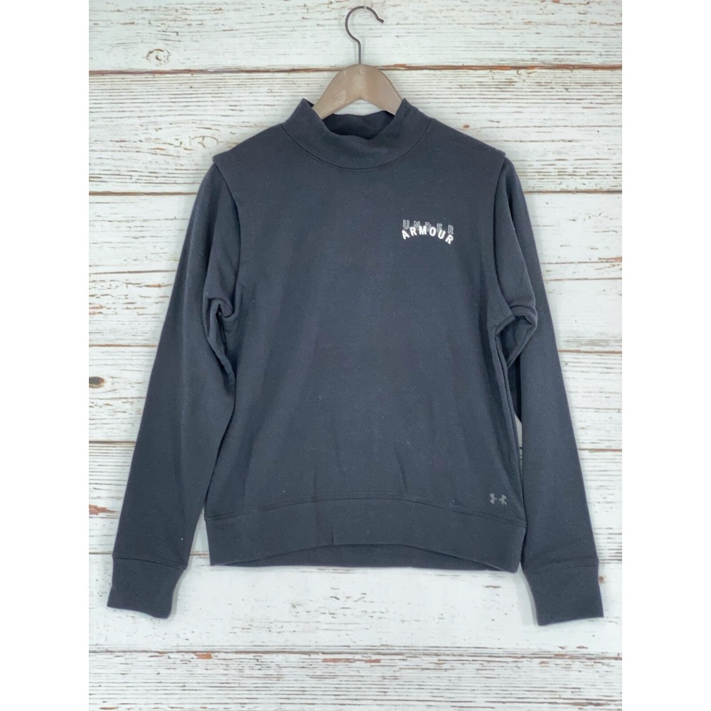 Under Armour Womens Sz Small Rival Terry Crew Sweatshirt Black Long Sleeve NEW